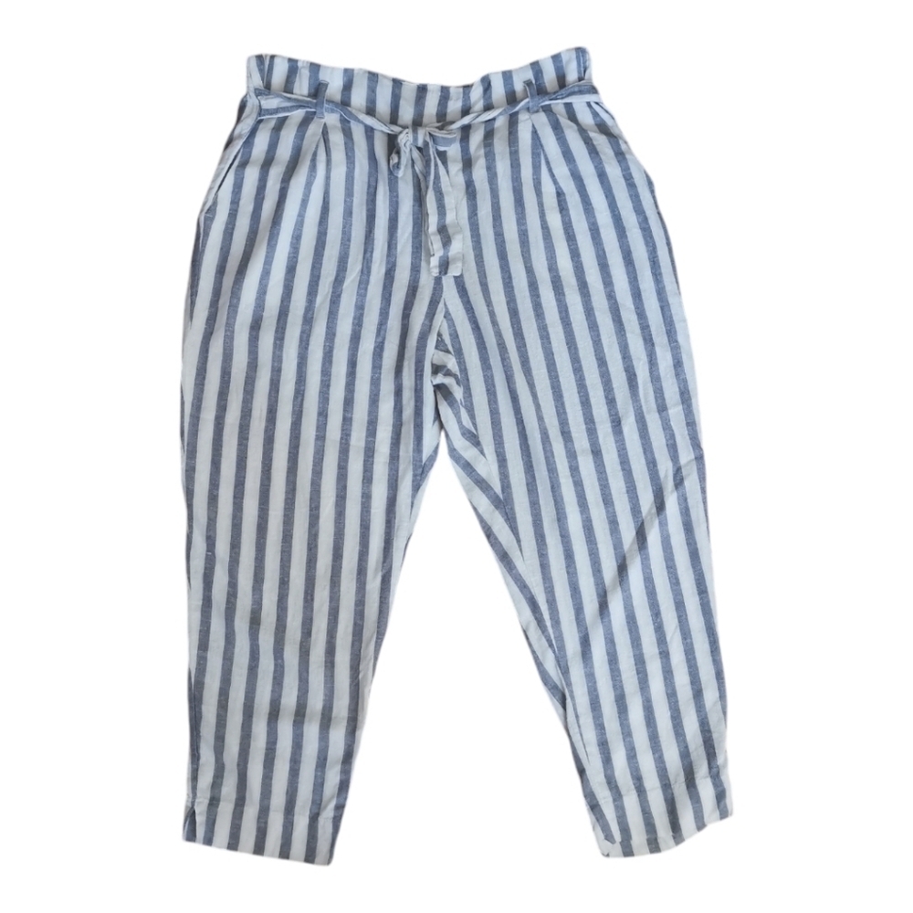 💕2/$20💕 MyStyle Linen Blend‎ Striped Elastic Paperbag Waist with Tie Pants